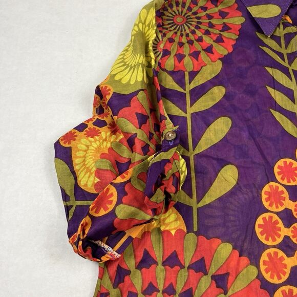Bam Bam Boho Button Shirt Retro Floral Mod Print 3/4 Sleeve Festival Blouse L - Picture 3 of 11